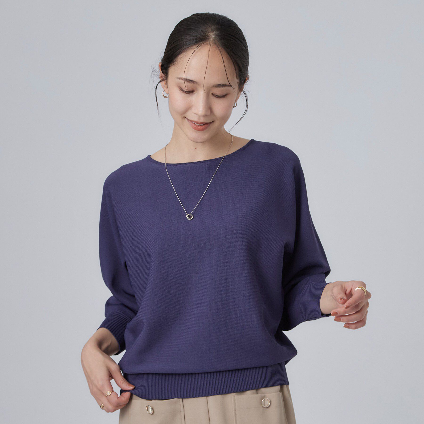 SHOO･LA･RUE「【洗濯機可】軽やかでさらっとしたタッチ すっきり見えドルマンニット」|ニット・セーター|
