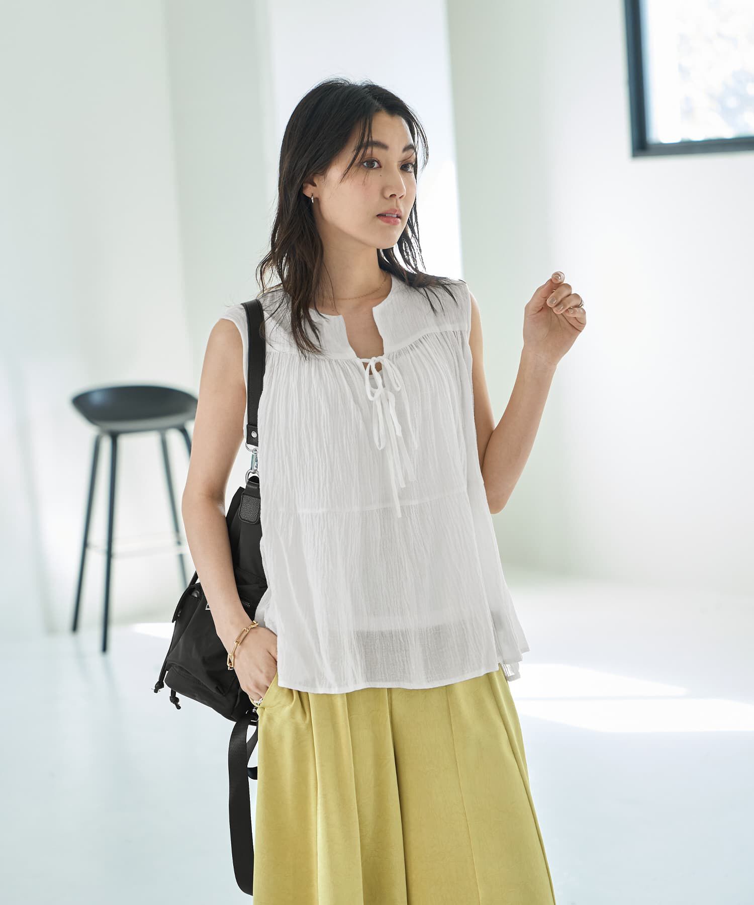 STYLE DELI「【LUXE】コットン楊柳ノースリブラウス」|シャツ・ブラウス|
