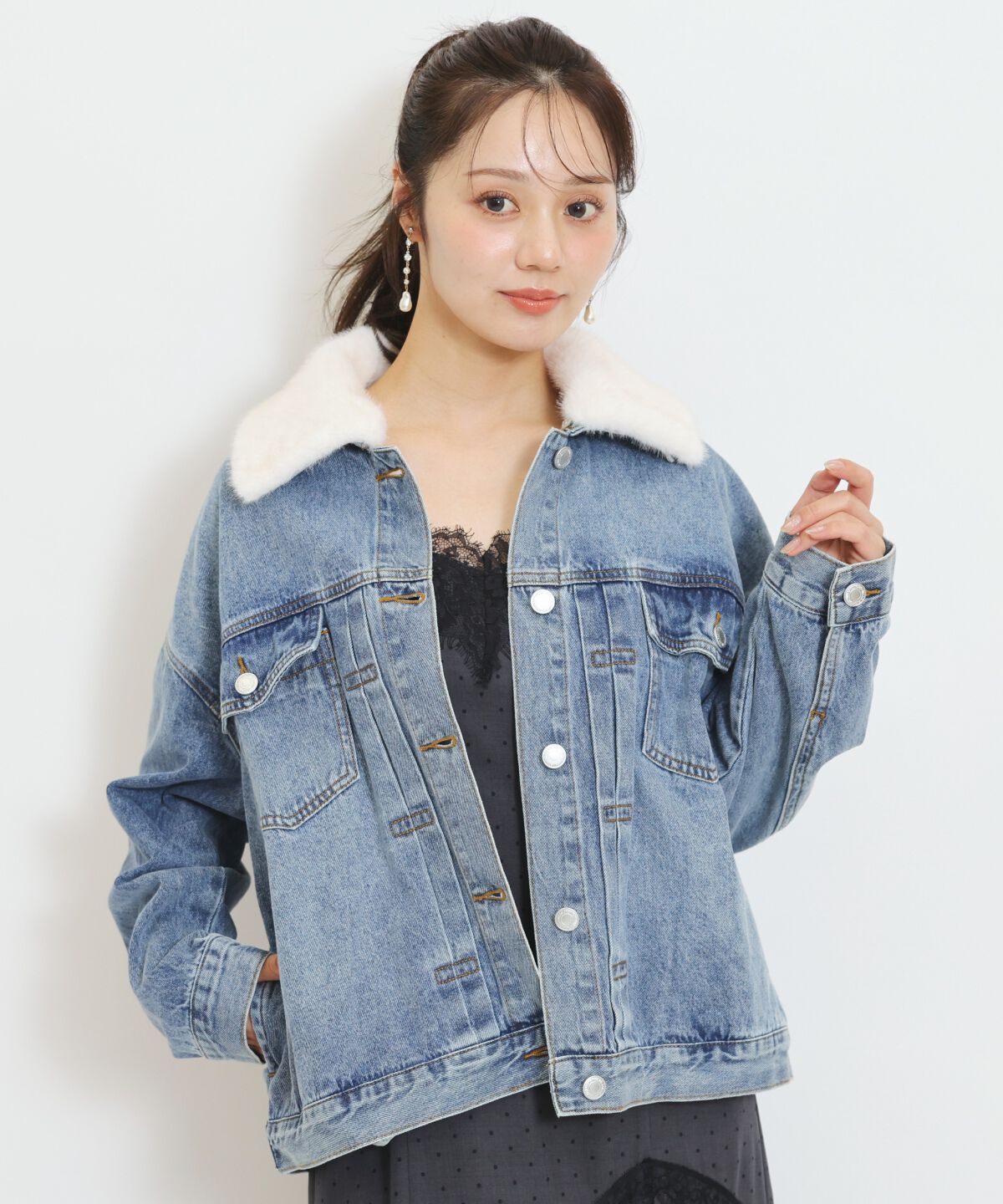 WILLSELECTION「ファーティペットオーバーサイズデニムジャケット」|デニムジャケット|