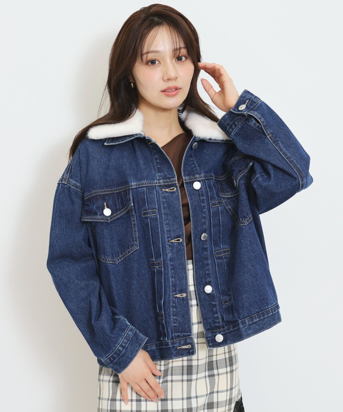 WILLSELECTION「ファーティペットオーバーサイズデニムジャケット」|デニムジャケット|ネイビー