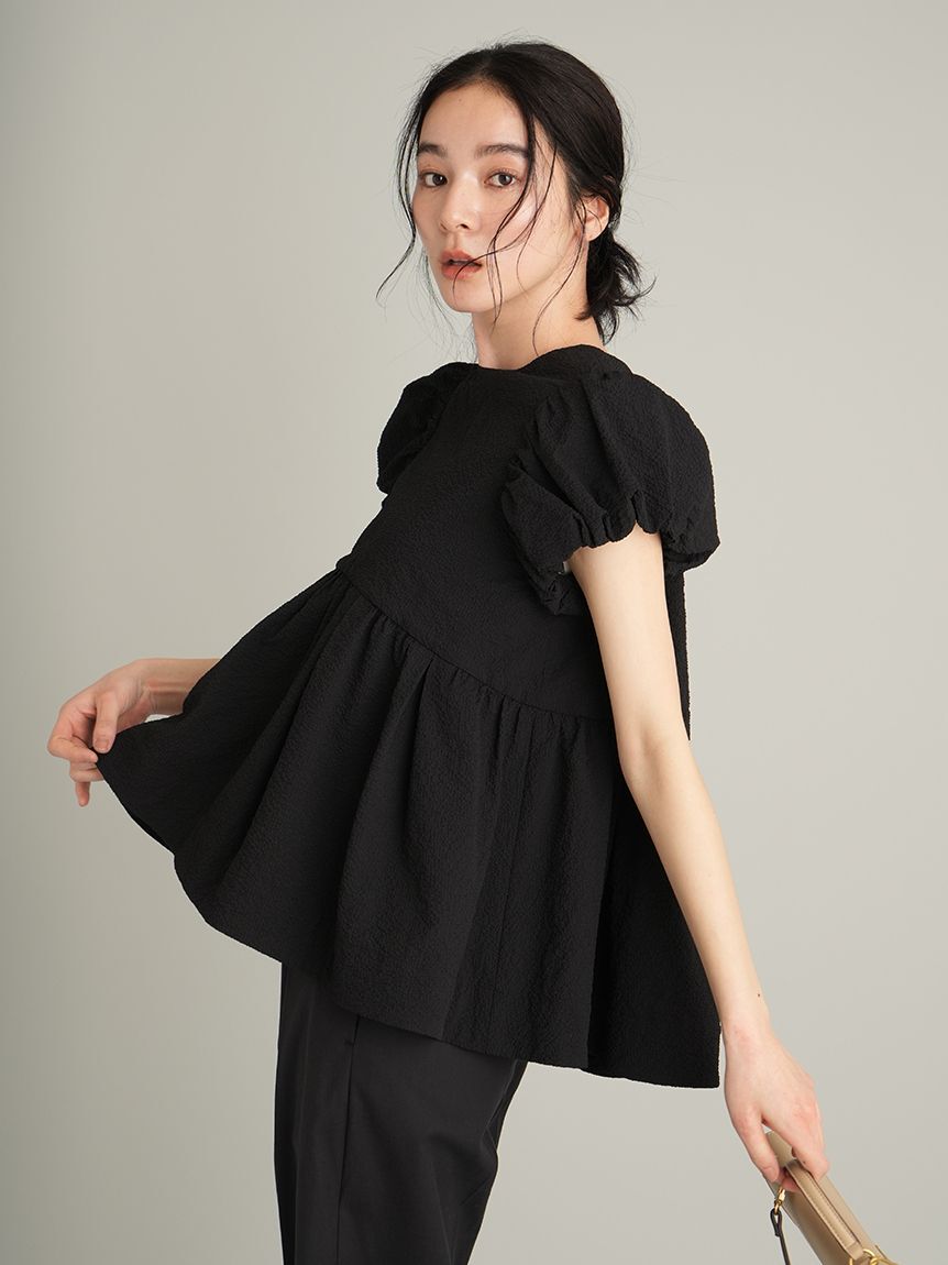 Mila Owen「パフスリーブペプラムチュニックトップス」|シャツ・ブラウス|