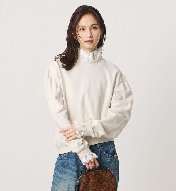 UNITED ARROWS「【別注】＜dahl&rsquo;ia＞レース ドッキング スウェット ‐united LOVE project 2026」|スウェット・ジャージ|OFF WHITE