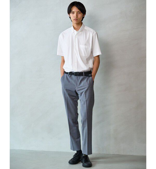 UNITED ARROWS green label relaxing「A+ COOL Pトリコット シャドーストライプ スタンダード ボタンダウン 半袖 ドレスシャツ -ストレッチ・イー」|シャツ・ブラウス|