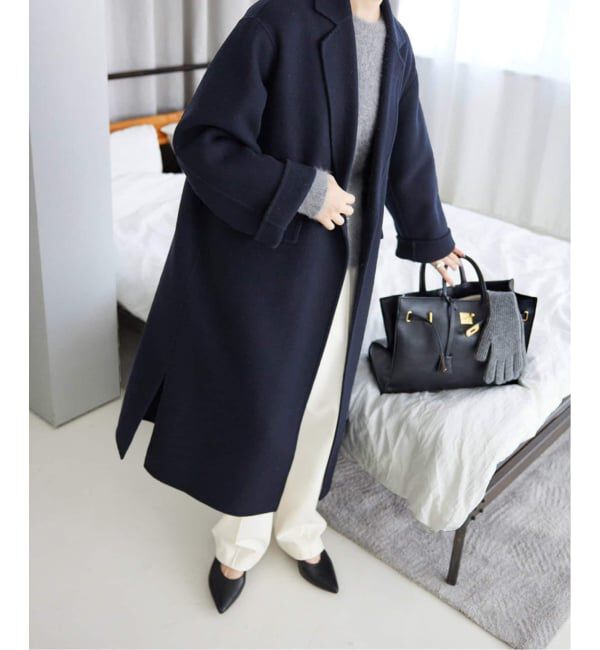 SLOBE IENA「《シリーズあり/追加予約》souple woolダブルフェイスチェスターコート」|チェスターコート|ネイビー