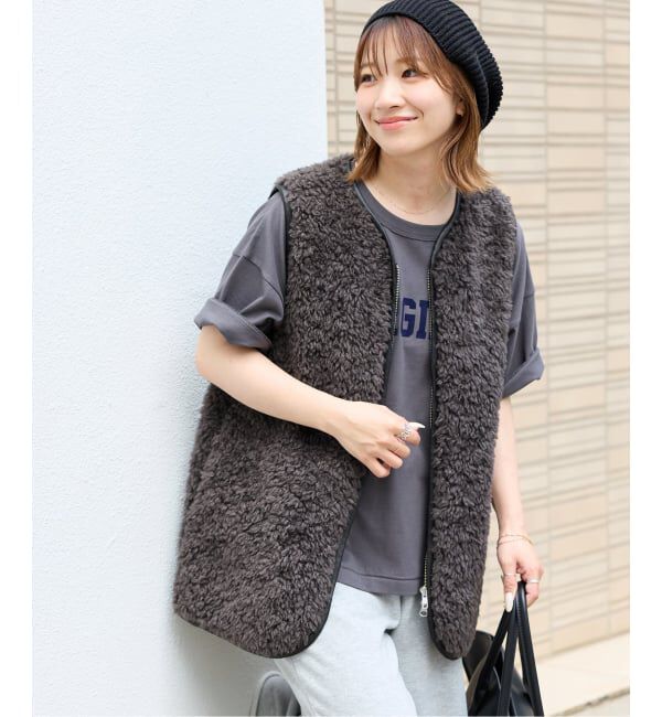 JOURNAL STANDARD relume「《追加予約》シープフェイクファージップベスト」|ダウンベスト・ベスト|グレー