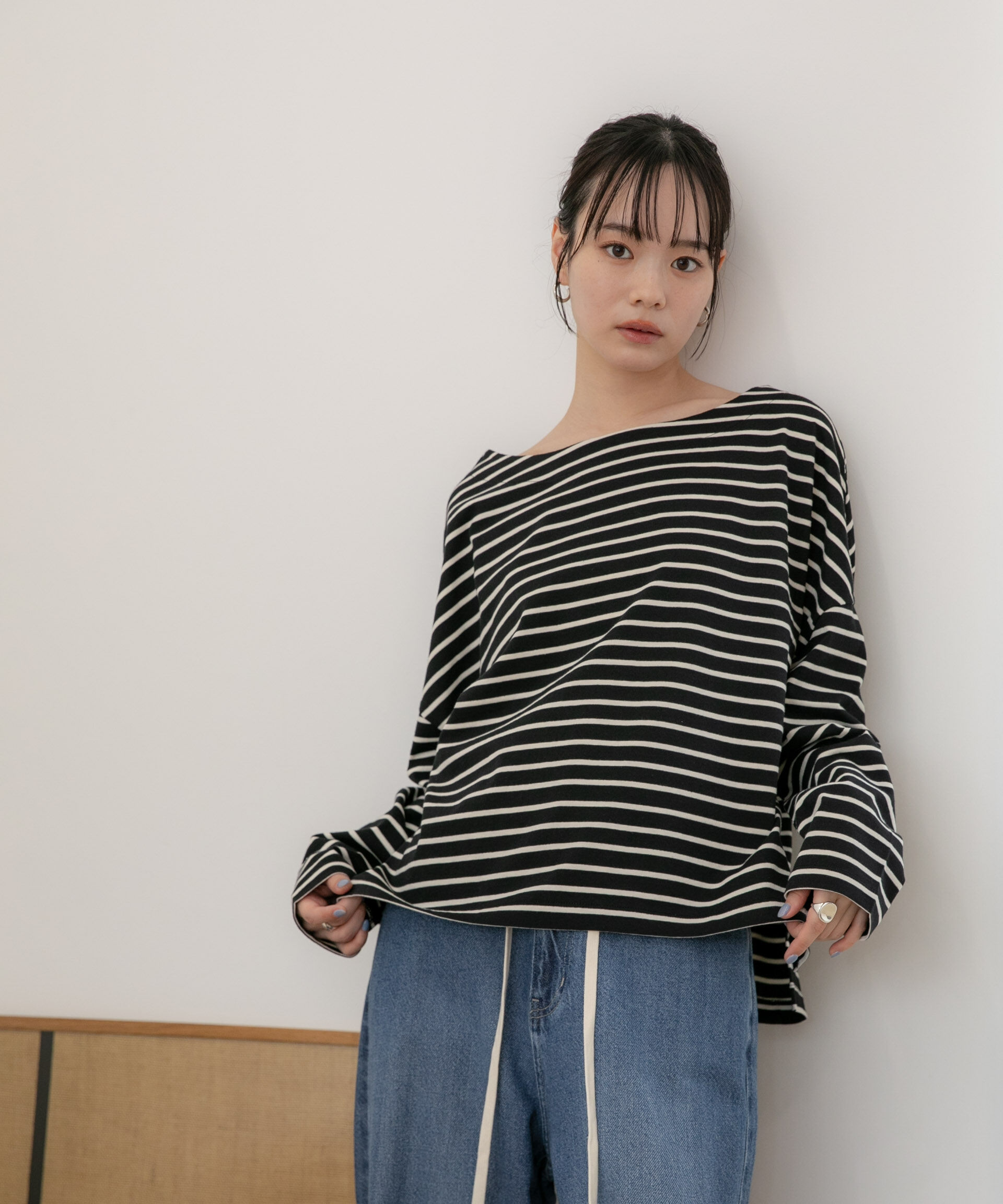 NANO universe「WEB限定/ボーダーワイドドロップトップス」|Tシャツ・カットソー|