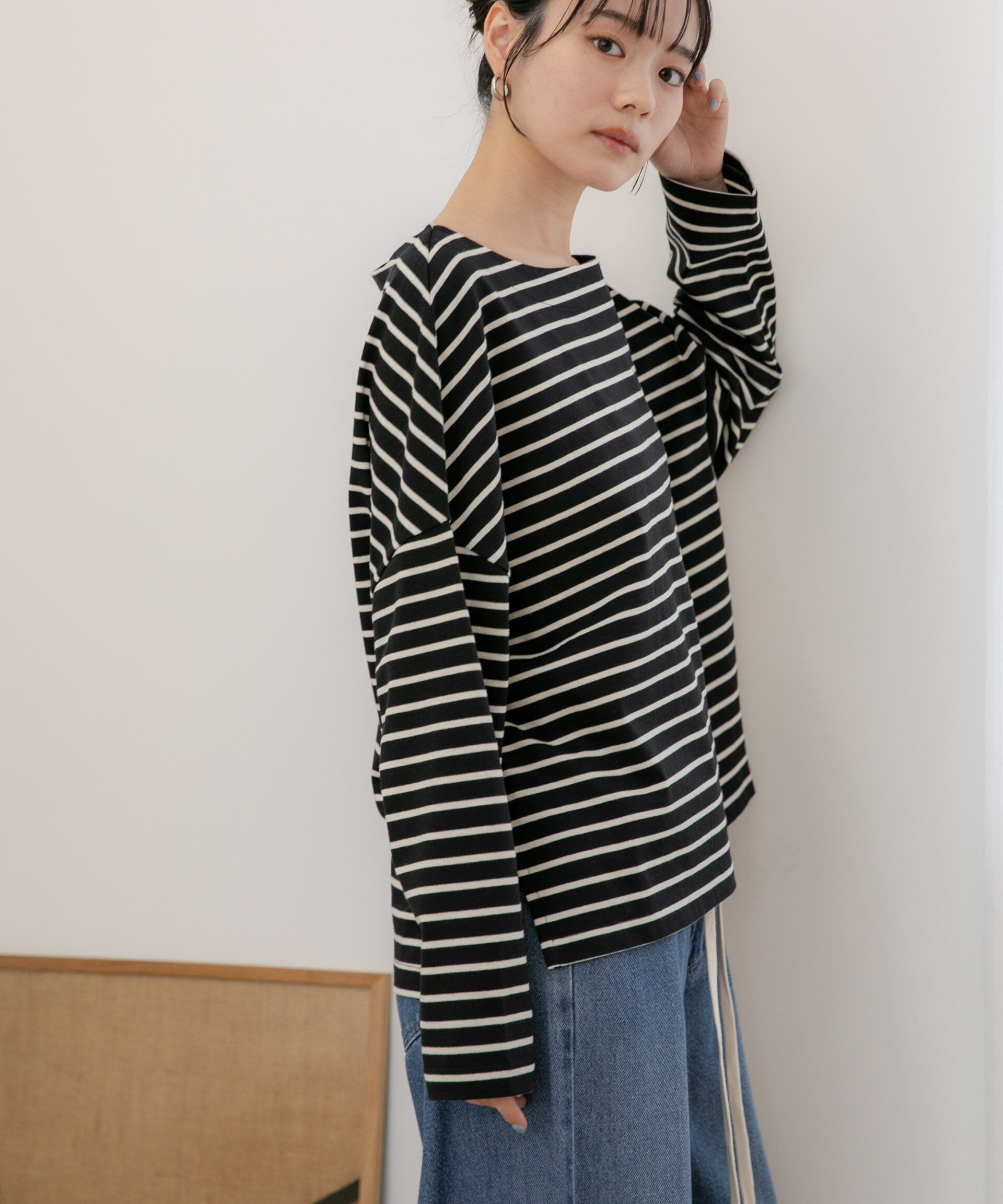 NANO universe「WEB限定/ボーダーワイドドロップトップス」|Tシャツ・カットソー|