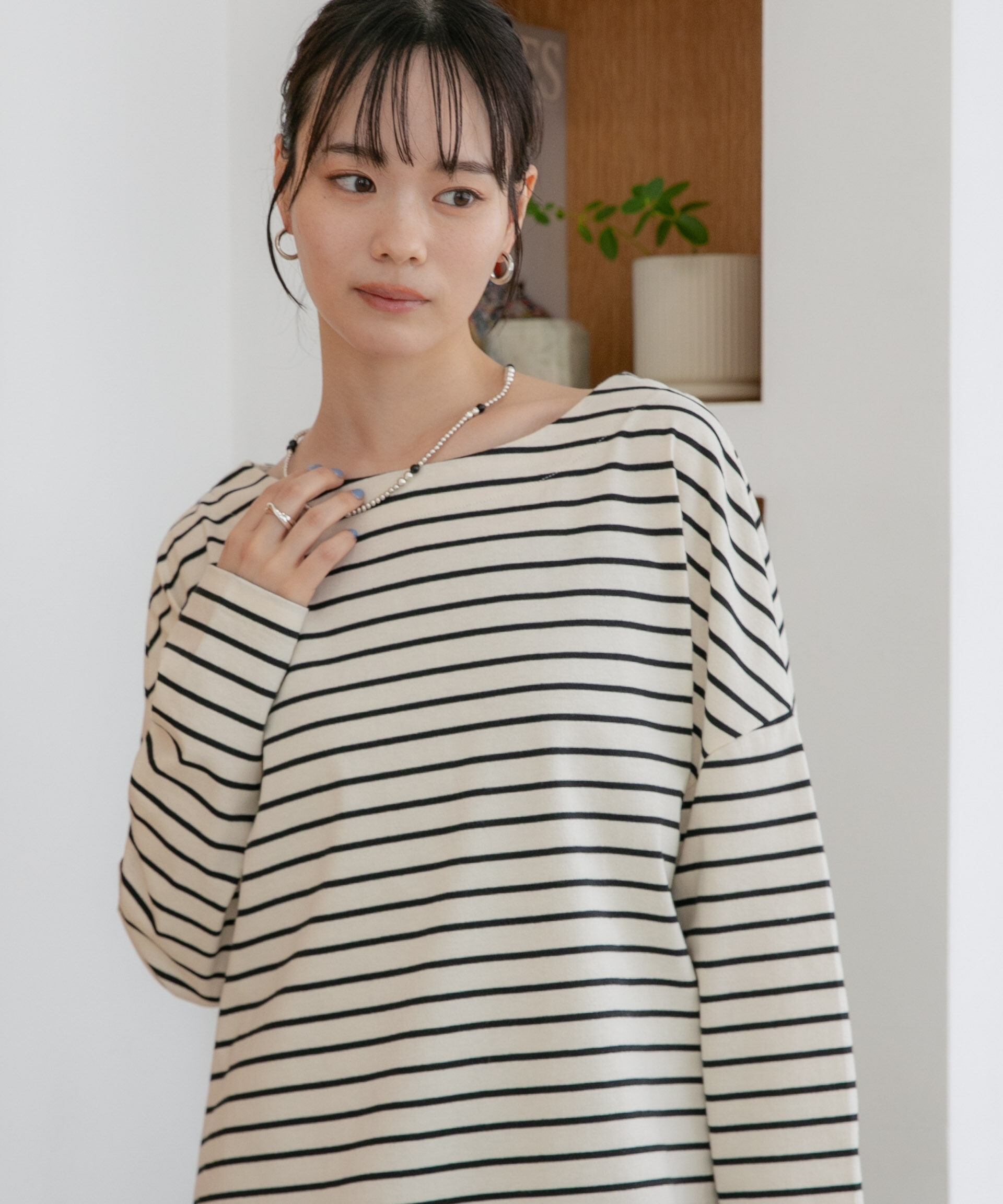 NANO universe「WEB限定/ボーダーワイドドロップトップス」|Tシャツ・カットソー|