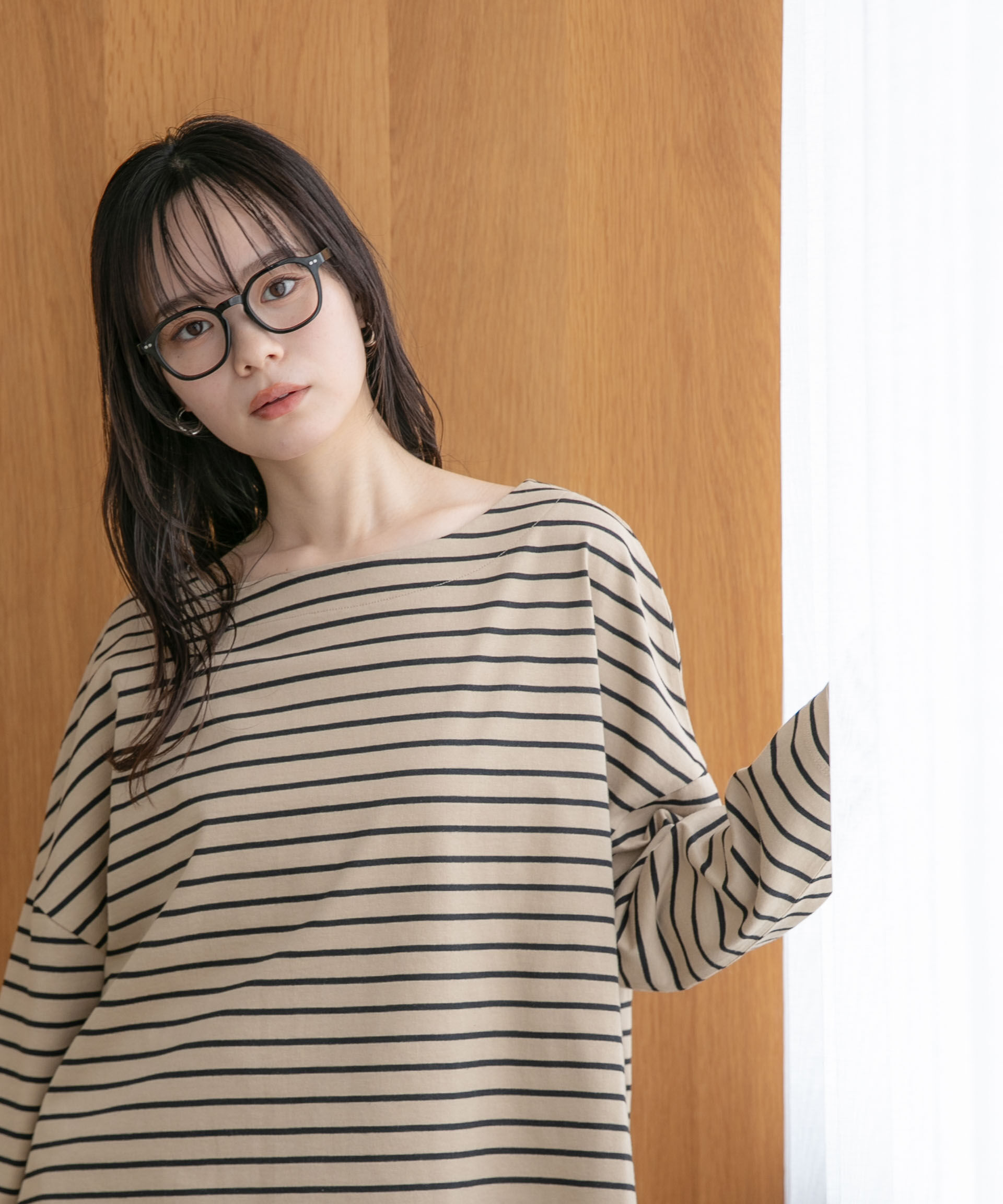 NANO universe「WEB限定/ボーダーワイドドロップトップス」|Tシャツ・カットソー|