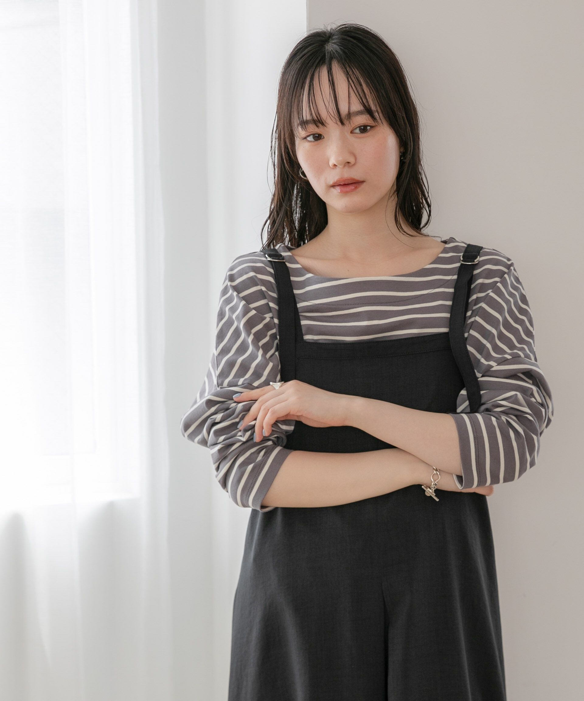 NANO universe「WEB限定/ボーダーワイドドロップトップス」|Tシャツ・カットソー|