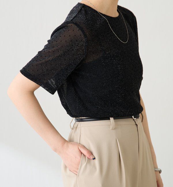  「【トレンド/伸縮性◎/着映え】シアードットチュールTシャツ」|Tシャツ・カットソー|