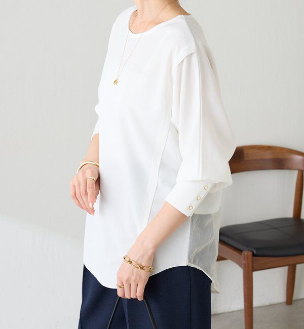  「シアー切替カットジョーゼットプルオーバー」|Tシャツ・カットソー|