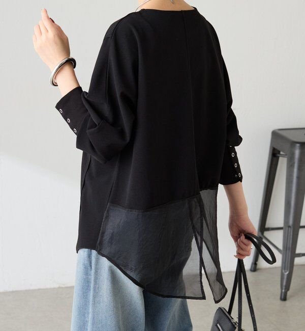  「シアー切替カットジョーゼットプルオーバー」|Tシャツ・カットソー|ブラック