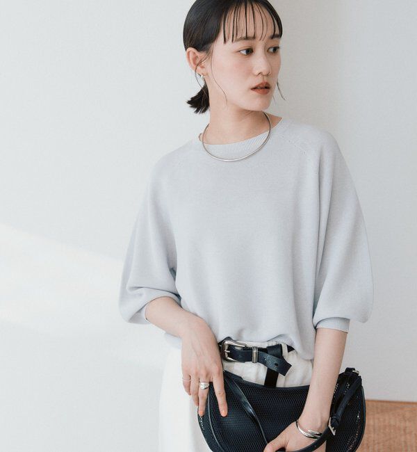  「【柔らかな立体感のある袖が魅力】ハーフバルーンスリーブニット」|ニット・セーター|