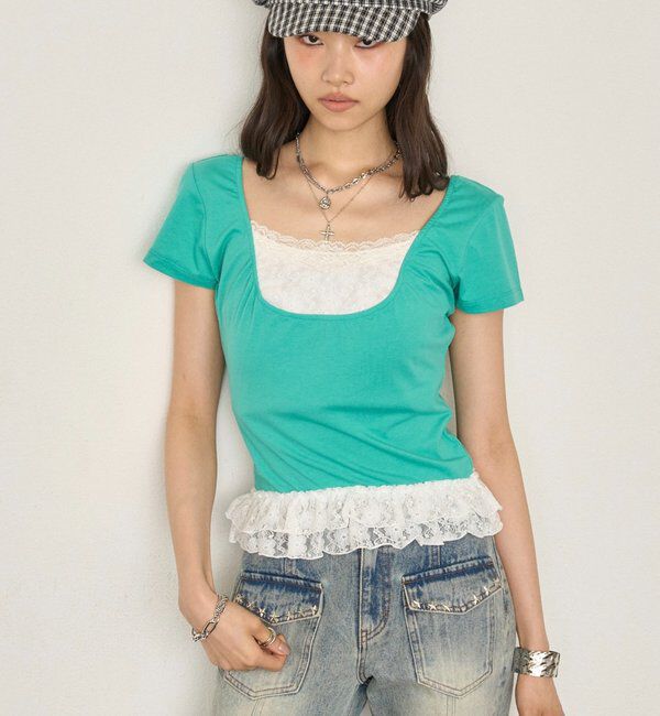  「レースレイヤードトップス」|Tシャツ・カットソー|
