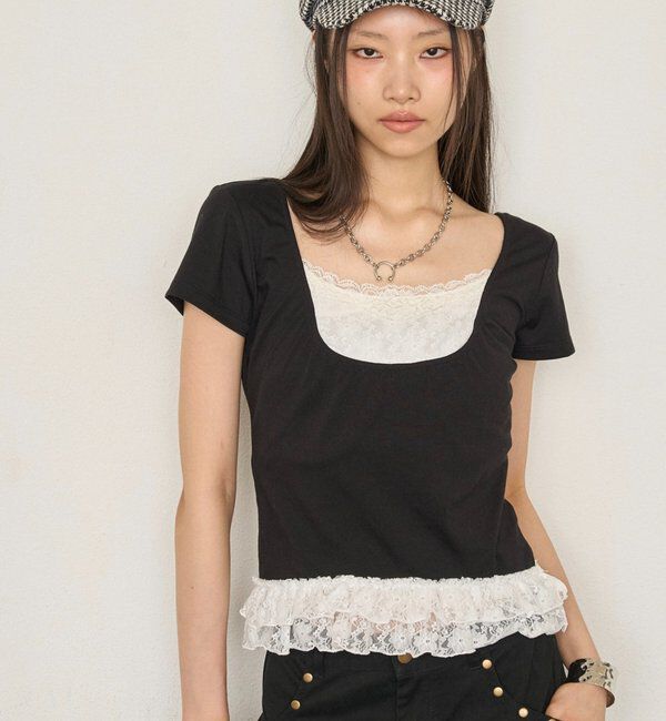  「レースレイヤードトップス」|Tシャツ・カットソー|
