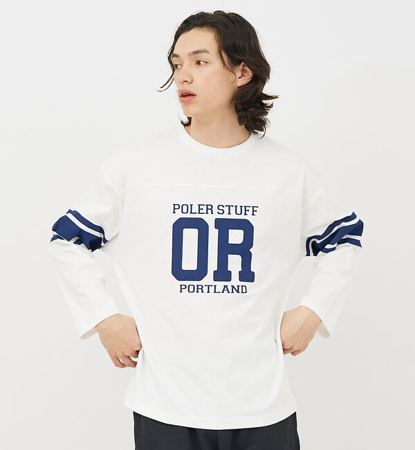 ABAHOUSE「【POLeR/ポーラー】 FOOTBALL SHIRT/フットボール　ロングtシ」|Tシャツ・カットソー|ホワイト