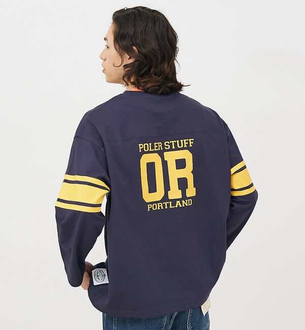 ABAHOUSE「【POLeR/ポーラー】 FOOTBALL SHIRT/フットボール　ロングtシ」|Tシャツ・カットソー|ネイビー
