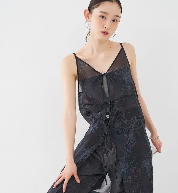 NOMINE「【前後着用可】水彩アート ニュアンス柄 2WAY シアー キャミワンピース ロン」|ワンピース|