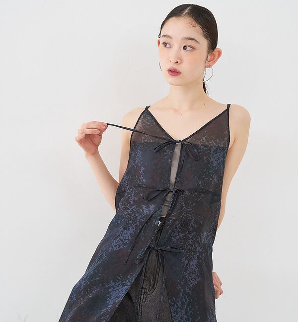 NOMINE「【前後着用可】水彩アート ニュアンス柄 2WAY シアー キャミワンピース ロン」|ワンピース|