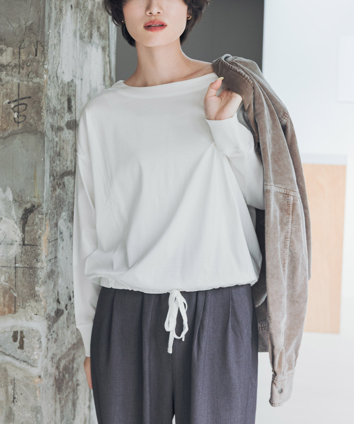 URBAN RESEARCH DOORS「『UR TECH』完声シルケットドロストプルオーバー」|Tシャツ・カットソー|オフホワイト