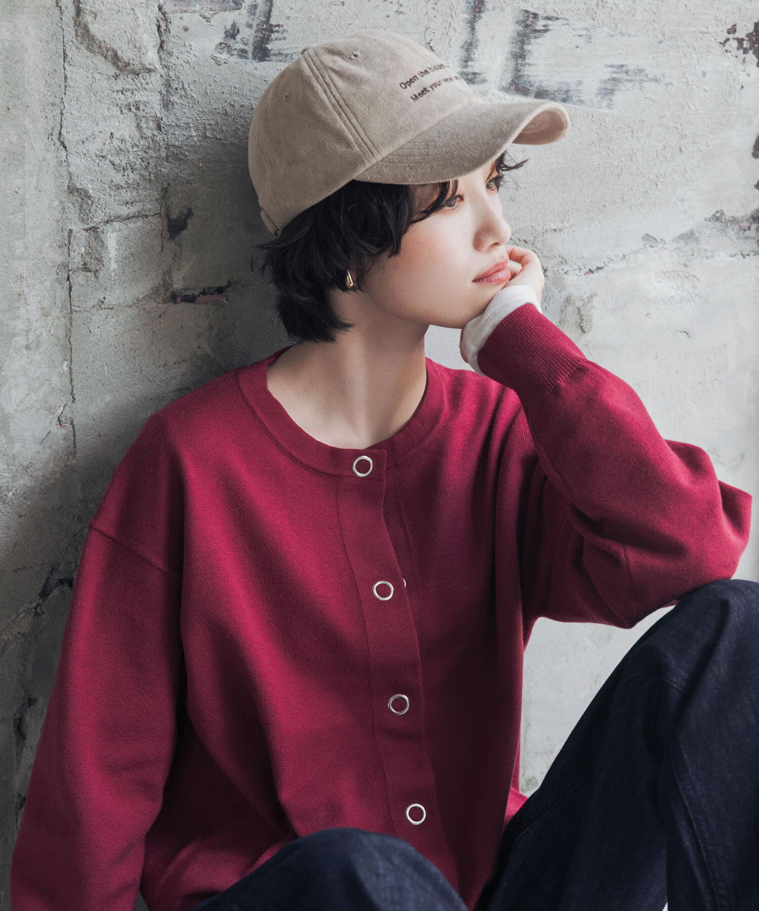 URBAN RESEARCH DOORS「『UR TECH 200日ニット』リングドットカーディガン」|カーディガン|レッド系その他