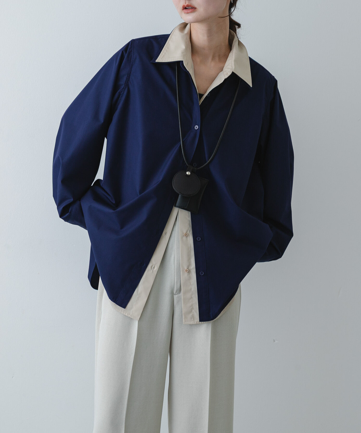 SENSE OF PLACE by URBAN RESEARCH「『WEB限定』フェイクレイヤードルーズシャツ」|シャツ・ブラウス|ネイビー