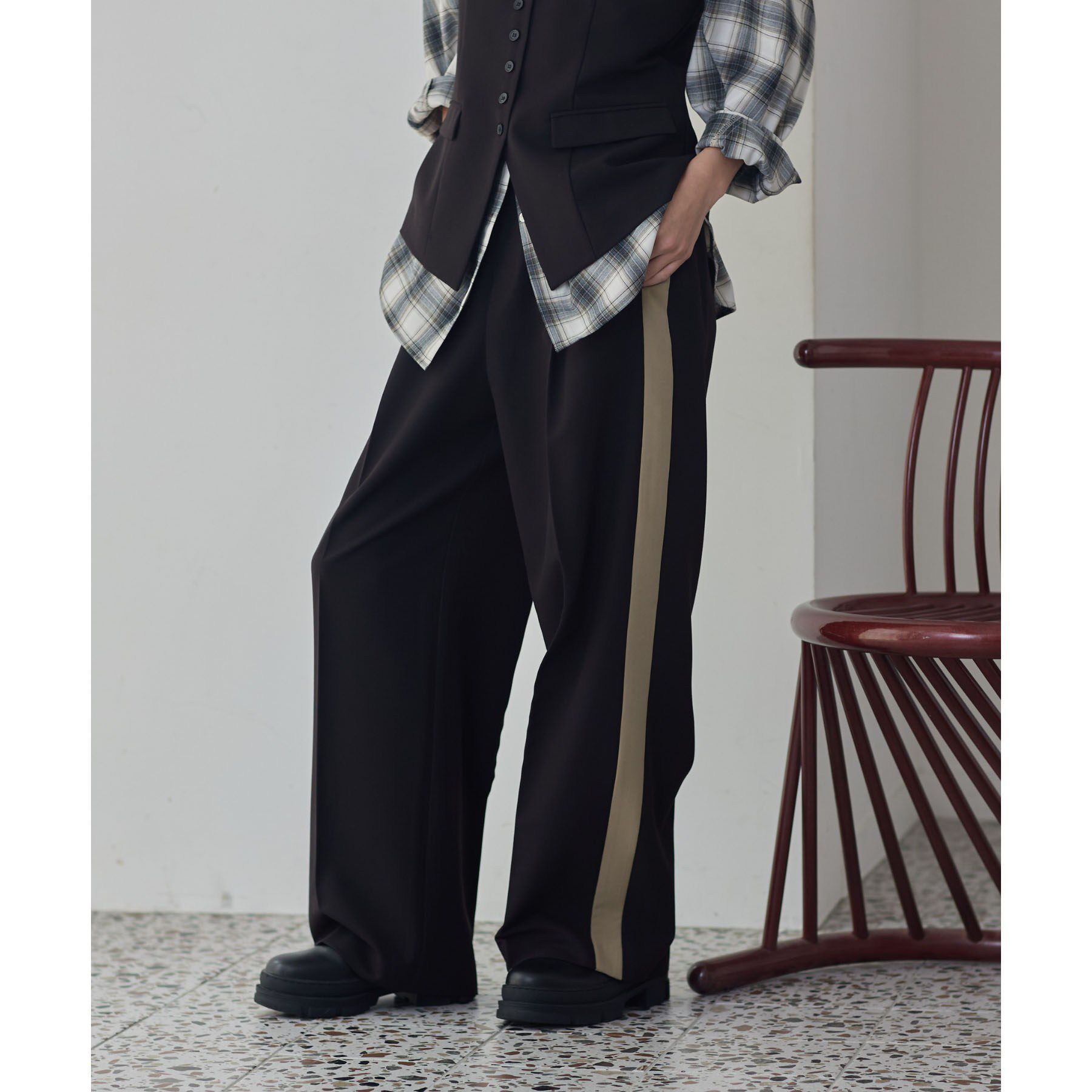 GALLEST「Comfy Slacks｜イージーサイドラインワイドパンツ」|その他|ブラック(619)