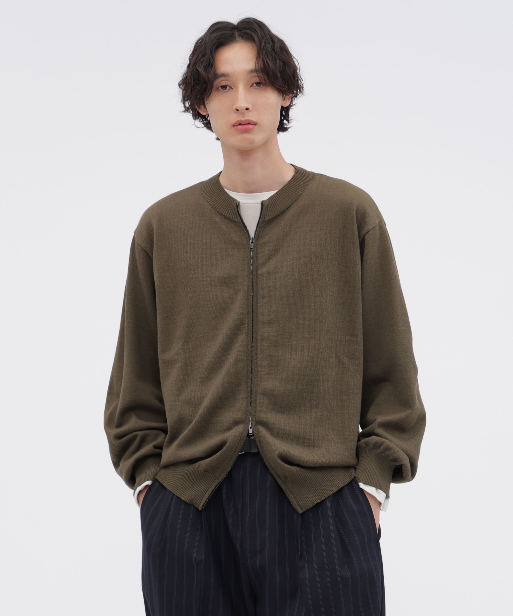 MARGARET HOWELL「MERINO COTTON LOOPBACK KNITWEAR」|ニット・セーター|KHAKI