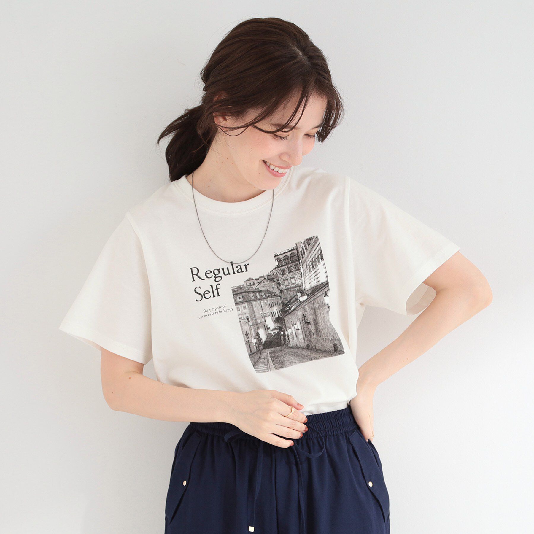 SHOO･LA･RUE「【ひんやり/S-LL/洗濯機可】真夏に着たい 大人のベーシックカラープリントTシャツ」|Tシャツ・カットソー|