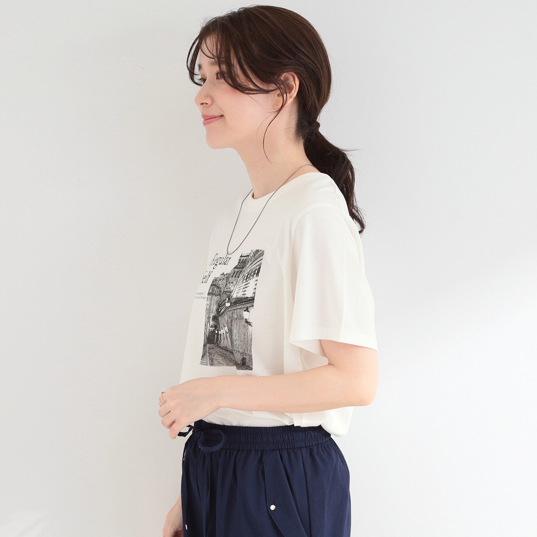 SHOO･LA･RUE「【ひんやり/S-LL/洗濯機可】真夏に着たい 大人のベーシックカラープリントTシャツ」|Tシャツ・カットソー|