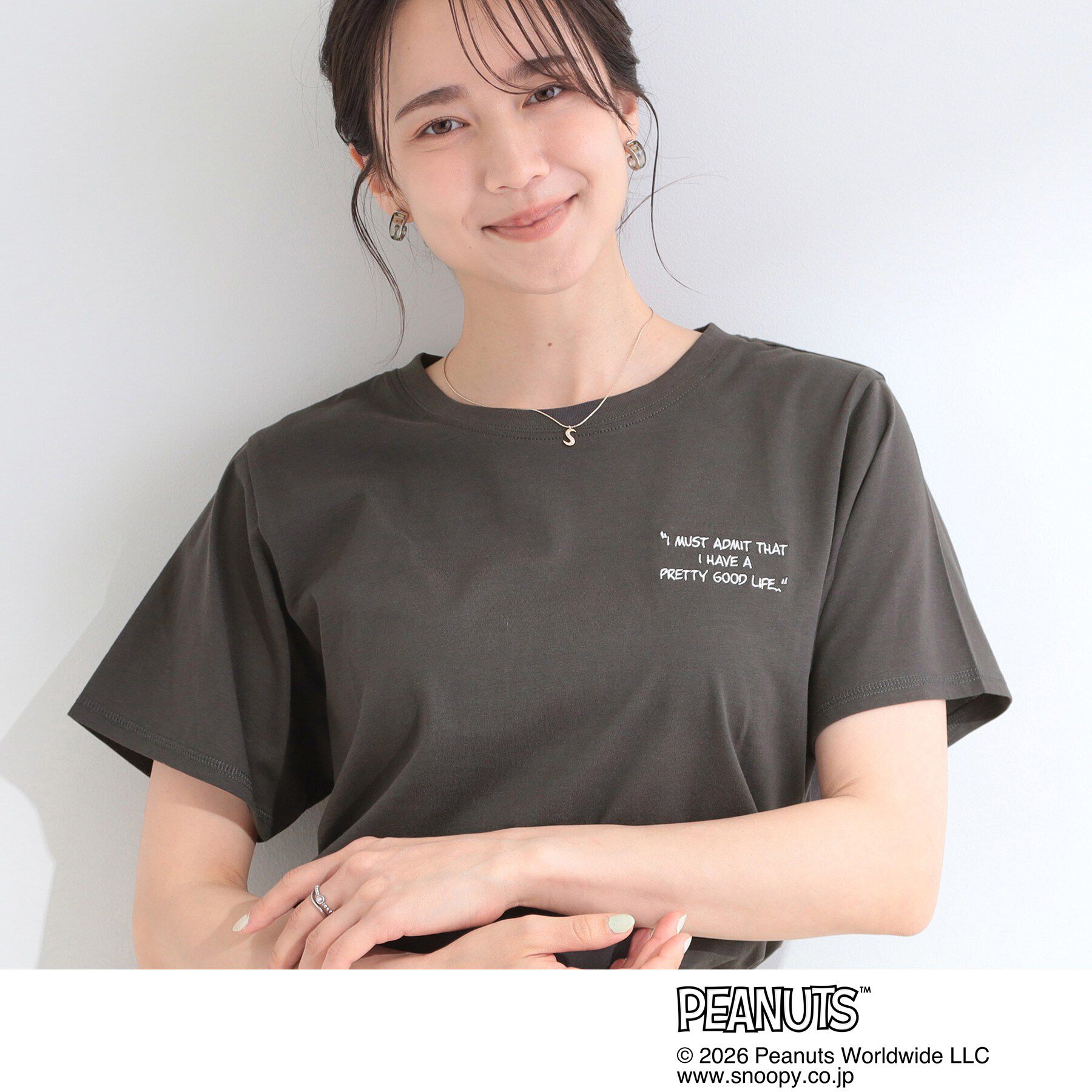 SHOO･LA･RUE「【PEANUTS】ひんやりプリントTシャツ」|Tシャツ・カットソー|チャコールグレー(2