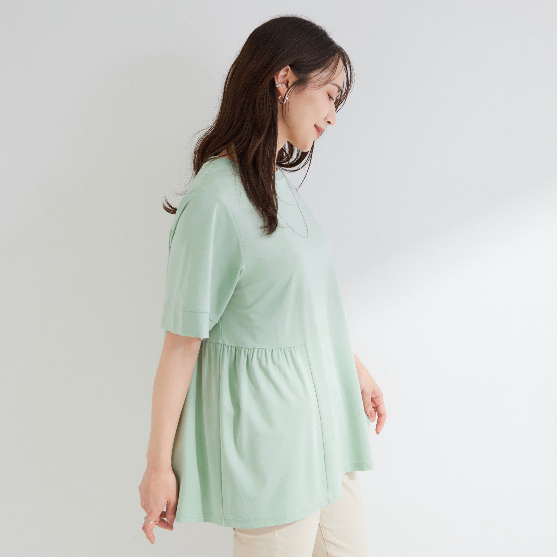 SHOO･LA･RUE「【ひんやり/UV/体型カバー】インせず着られる サイドギャザー切替トップス」|Tシャツ・カットソー|