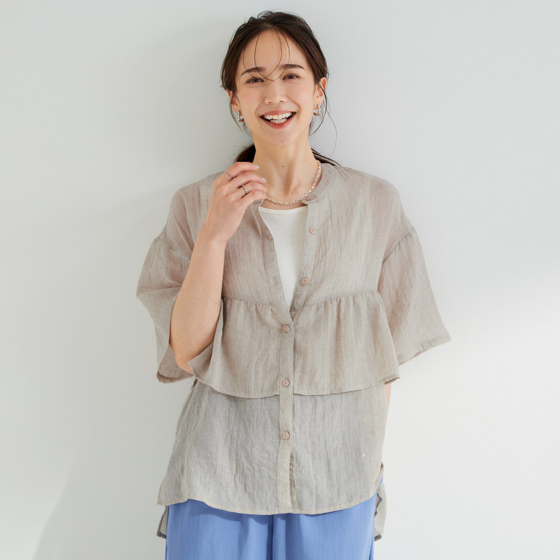SHOO･LA･RUE「フロントフリル シアーワッシャーブラウス」|シャツ・ブラウス|