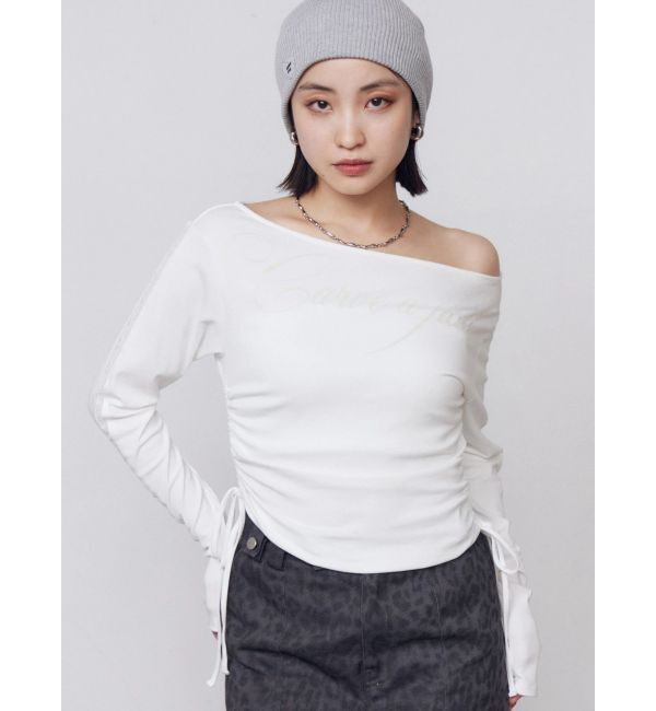 EMODA「【人気アイテム待望の再販！】ワイドネックサイドストリングトップス」|Tシャツ・カットソー|ホワイト