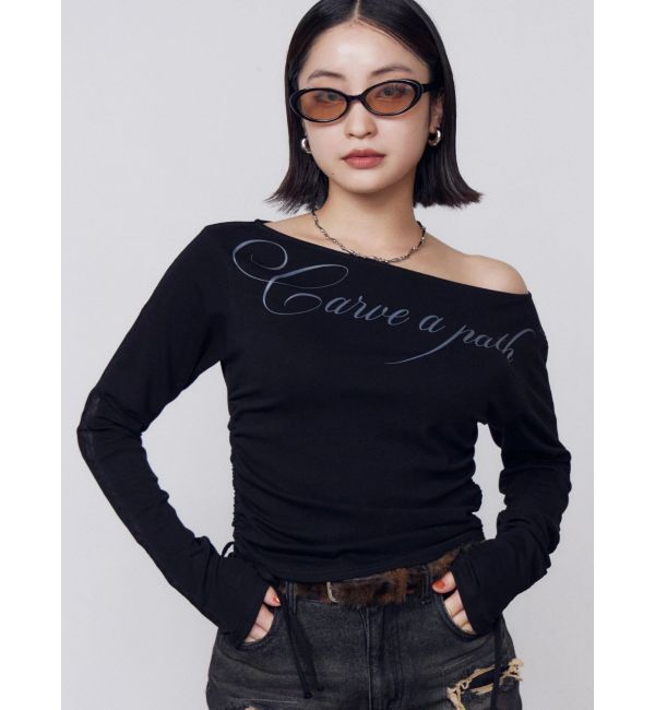 EMODA「【人気アイテム待望の再販！】ワイドネックサイドストリングトップス」|Tシャツ・カットソー|
