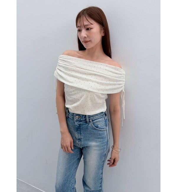 LAGUNAMOON「テキタイルオフショルドロストトップス」|Tシャツ・カットソー|