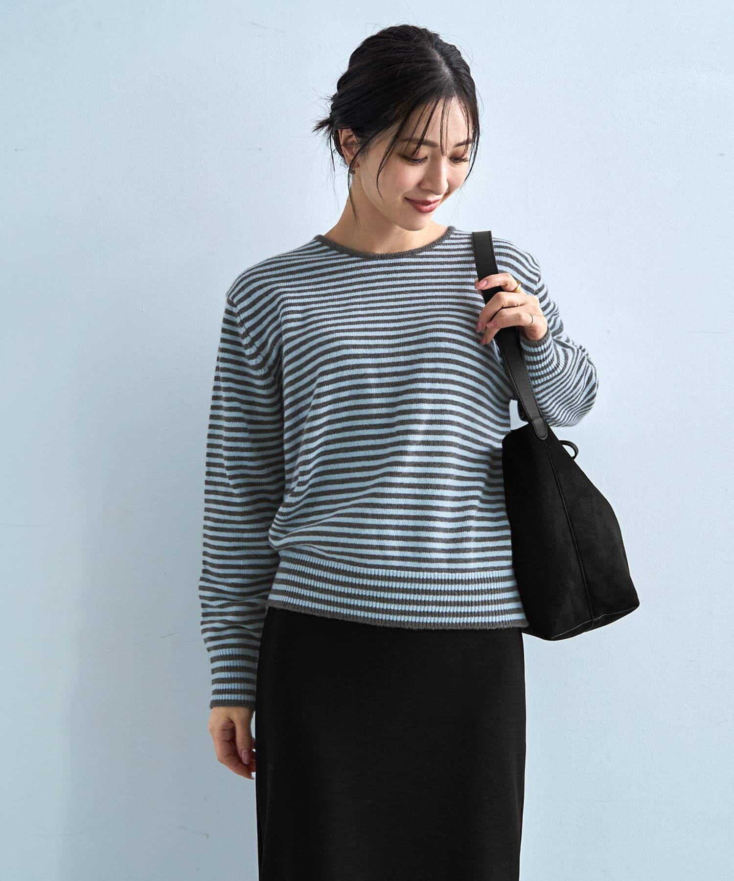 STYLE DELI「【LUXE】カラーボーダーウールニット」|ニット・セーター|グレーミックス