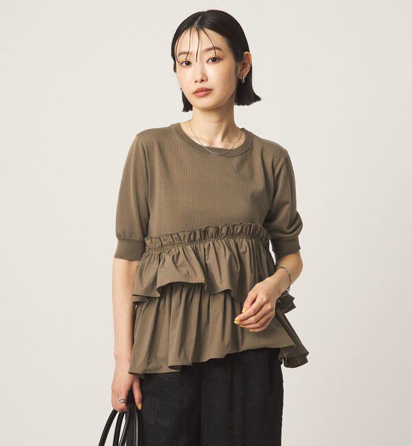 UNITED ARROWS green label relaxing「ティアード ドッキング 5分袖 プルオーバー ニット」|ニット・セーター|MOCA