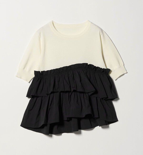 UNITED ARROWS green label relaxing「ティアード ドッキング 5分袖 プルオーバー ニット」|ニット・セーター|