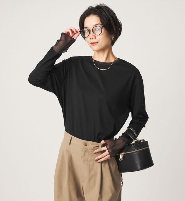 UNITED ARROWS green label relaxing「ソデ チュール プルオーバー カットソー」|Tシャツ・カットソー|BLACK