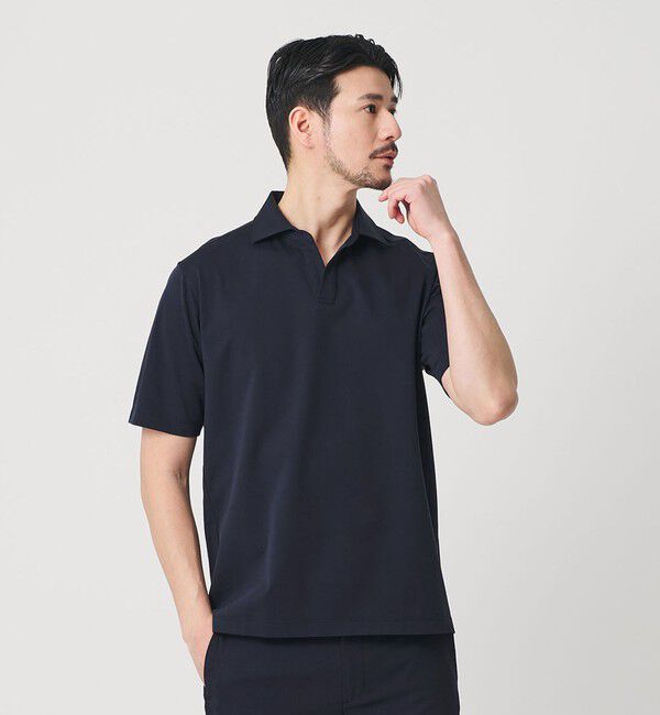 BEAUTY&YOUTH UNITED ARROWS「【WEB限定 WARDROBE SMART】クール ハイゲージ モクロディ スキッパー ポロシャツ【抗菌防臭・接触冷感】」|ポロシャツ|NAVY