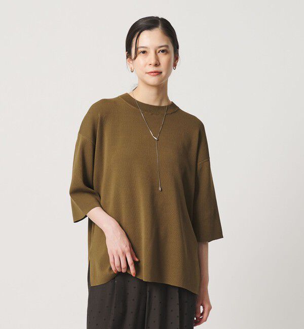 BEAUTY&YOUTH UNITED ARROWS「コットンポリエステル ハーフスリーブ ニットプルオーバー ウォッシャブル」|ニット・セーター|OLIVE