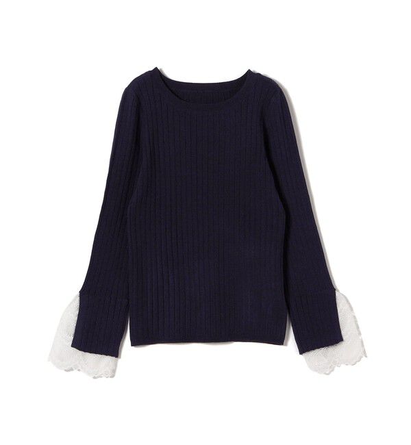 SHIPS Colors 「SHIPS Colors:〈手洗い可能〉レース カット オフ ワイド リブ ニット」|ニット・セーター|