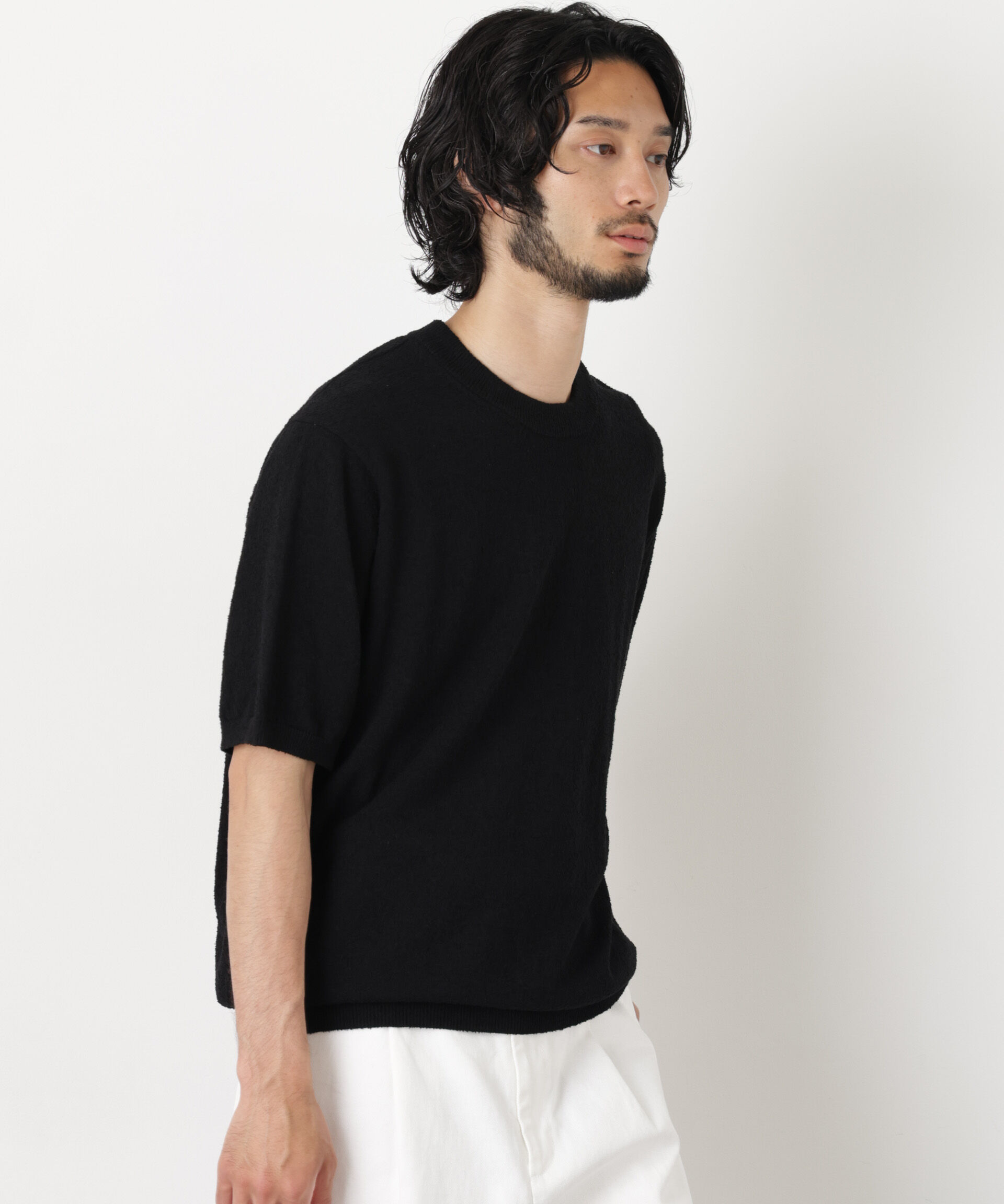 nano･universe「C/Ny ブークレ クルーネックニットTEE」|ニット・セーター|ブラック