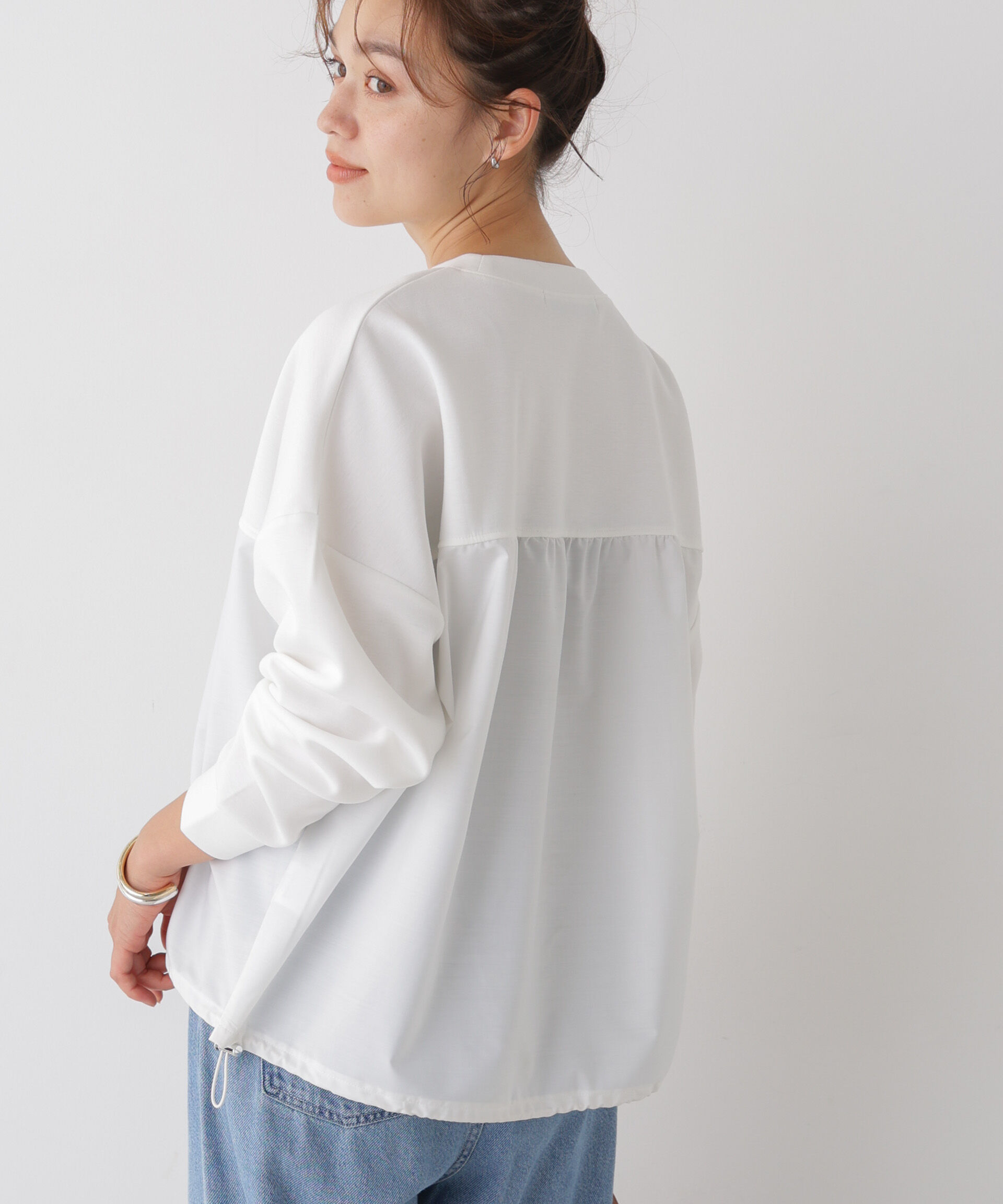 NANO universe「異素材切り替えコンビダンボールカットトップス」|Tシャツ・カットソー|
