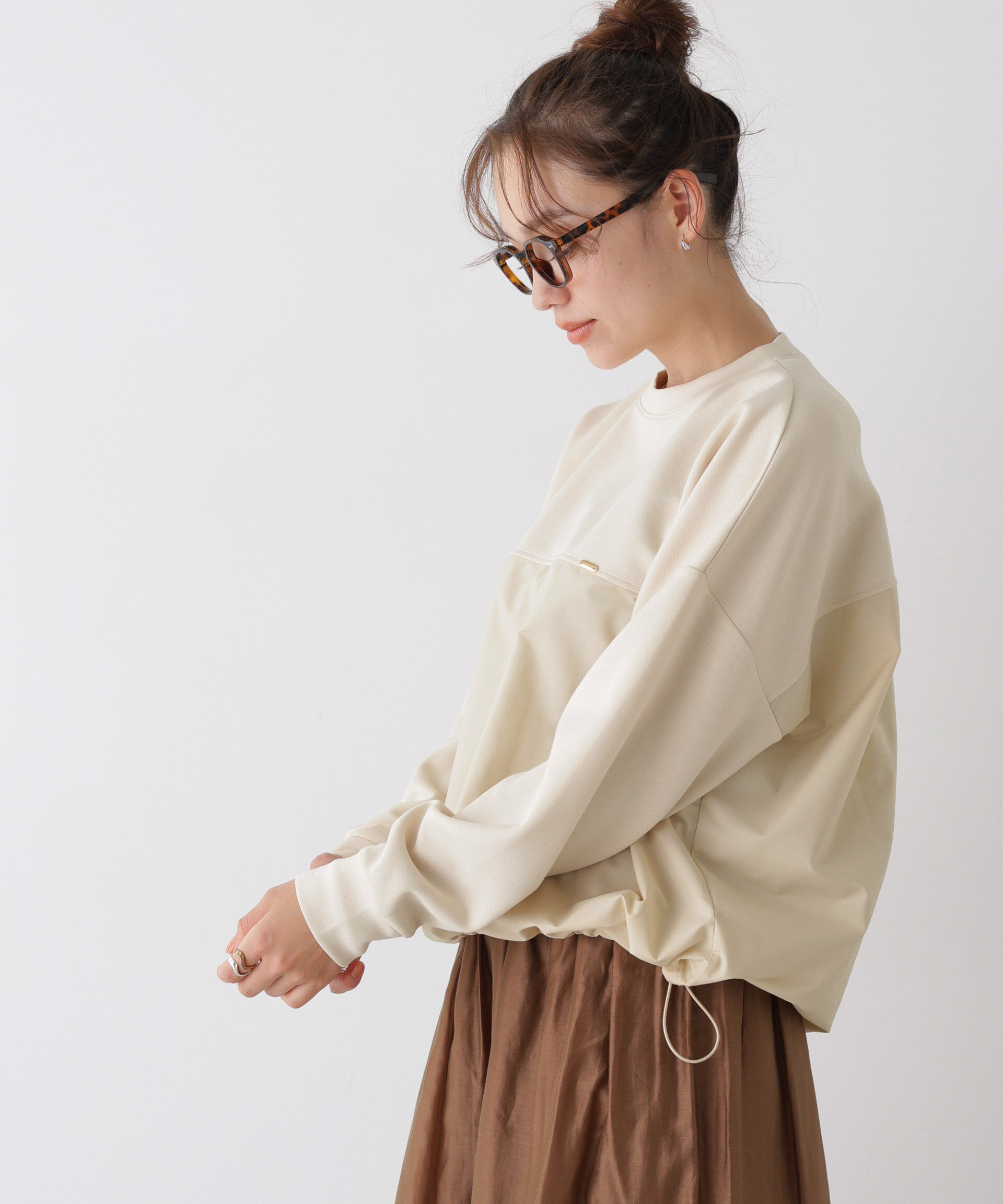 NANO universe「異素材切り替えコンビダンボールカットトップス」|Tシャツ・カットソー|クリーム5