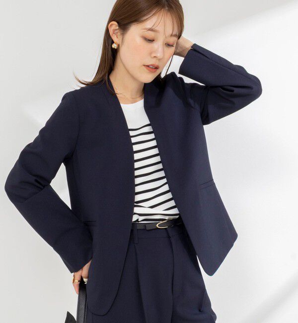 NOLLEY'S「《セットアップ対応/接触冷感》【BECシリーズ】ハイスペックトロVネックジャケット」|ノーカラージャケット|