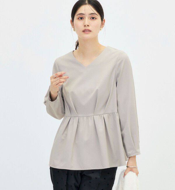 NOLLEY'S「《セットアップ対応》ウォッシャブルハイスペックTRペプラムブラウス」|シャツ・ブラウス|グレーベージュ
