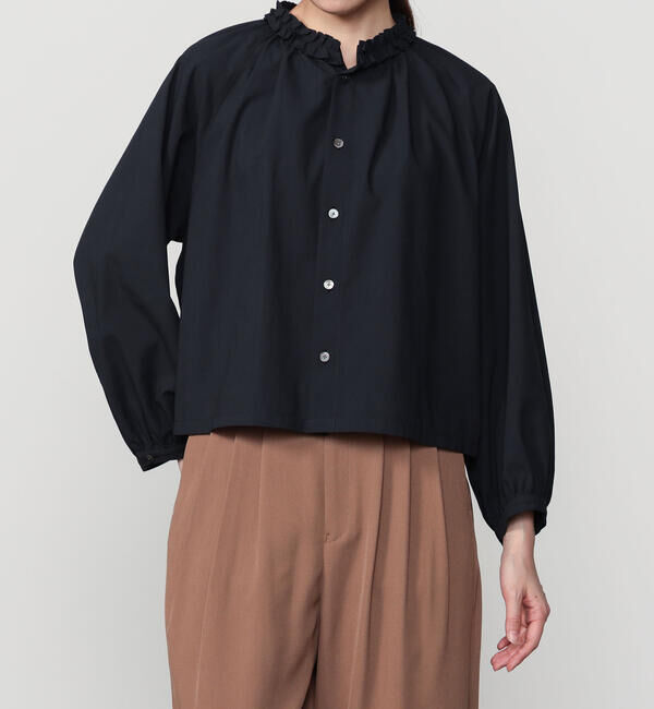 LE GLAZIK「LE GLAZIK | ブロードワッシャー ラッフルシャツ WOMEN」|シャツ・ブラウス|BLACK